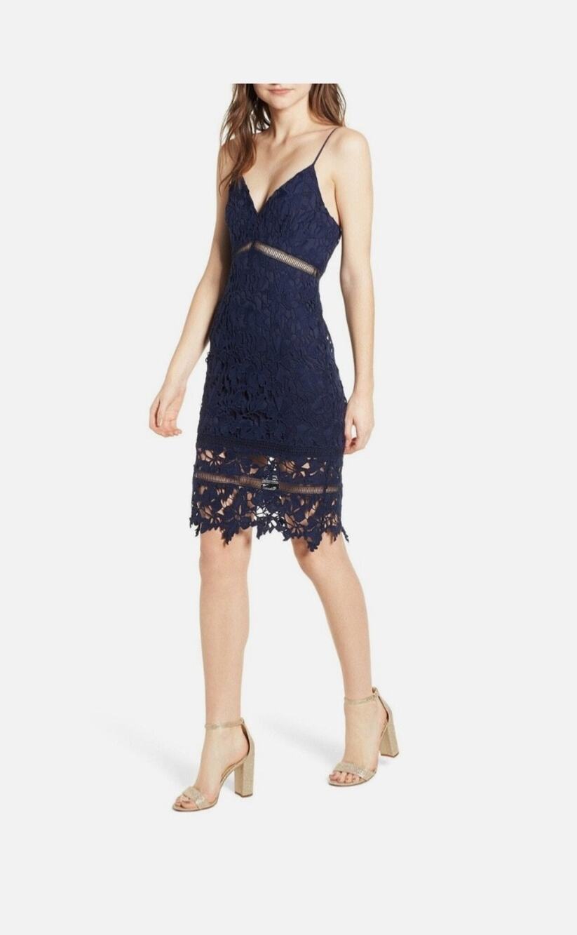 NWT ASTR the Label Navy Lace Bodycon Midi Dress – Size Medium NEW Cocktail chic